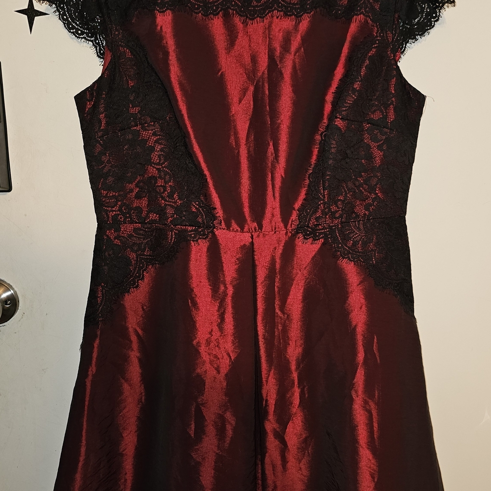 SL Fashions Red and Black Lace Dress